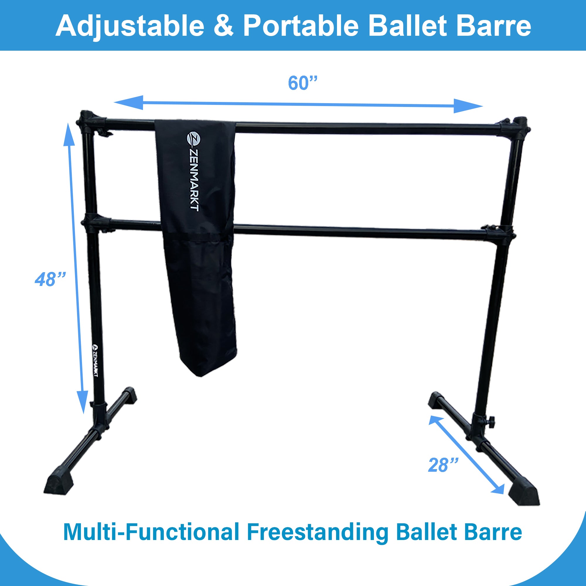 5FT Freestanding Double Aluminum Ballet Barre - Professional Dance Bar Portable Lightweight + Carry Bag