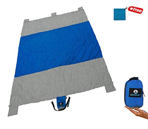 Sand Free Beach Blanket - Outdoor Travel Blanket - 9'X7' Sandproof Water/Wind Resistant Parachute Nylon Picnic Blanket For Picnic, Hiking Gear, Camping Beach Gear - No Sand Beach Mat
