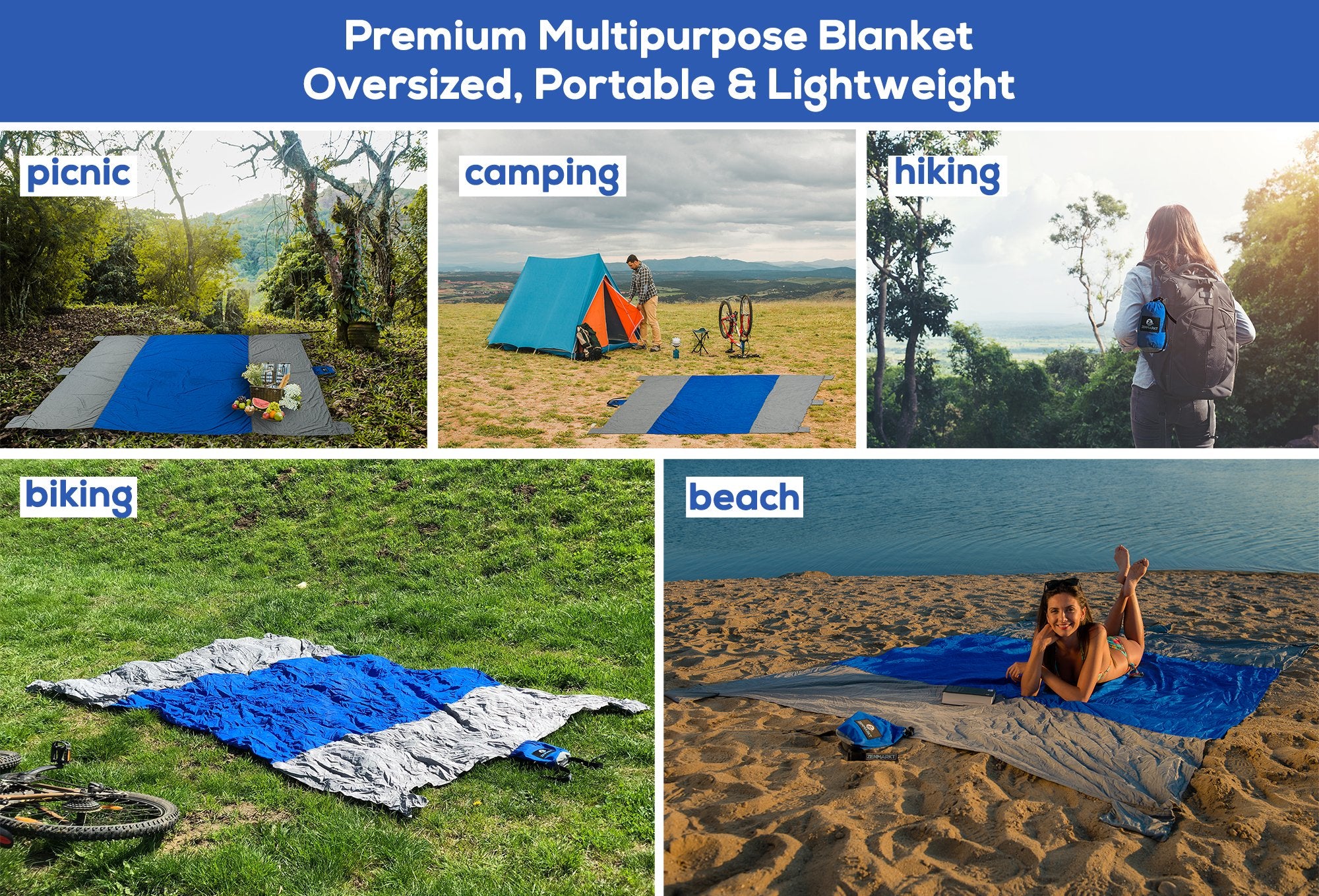 Sand Free Beach Blanket - Outdoor Travel Blanket - 9'X7' Sandproof Water/Wind Resistant Parachute Nylon Picnic Blanket For Picnic, Hiking Gear, Camping Beach Gear - No Sand Beach Mat