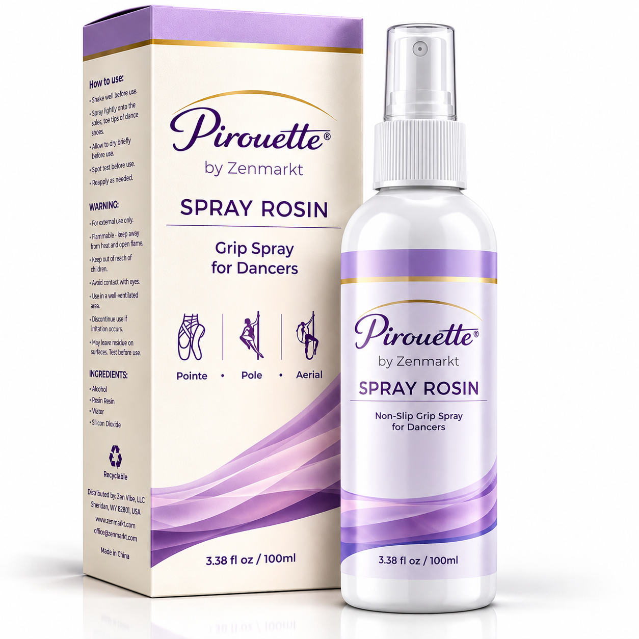 Pirouette® Professional Rosin Spray for Dancers with Instant Non-Slip Grip - Fast-Drying, No-Residue Formula for Pointe and Dance Shoes - Enhances Grip on Hands, Arms and Legs