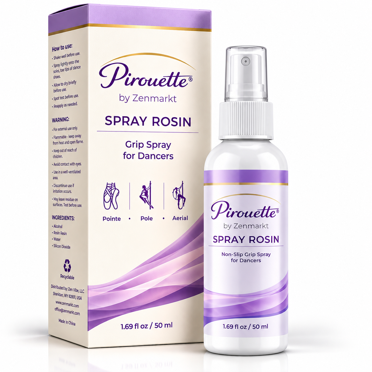 Pirouette® Professional Rosin Spray for Dancers with Instant Non-Slip Grip - Fast-Drying, No-Residue Formula for Pointe and Dance Shoes - Enhances Grip on Hands, Arms and Legs