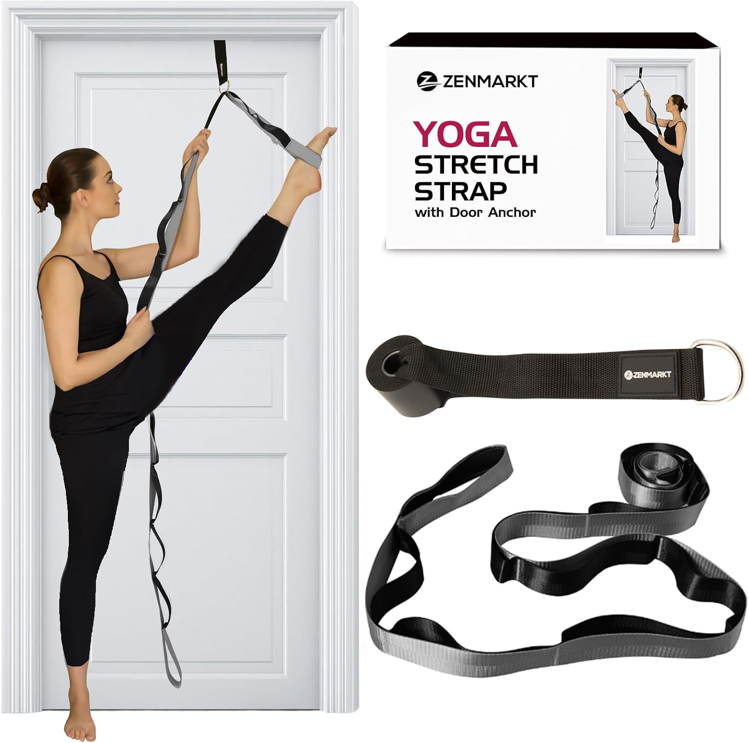 10-Loop Yoga Strap with Door Anchor – Stretch Strap for