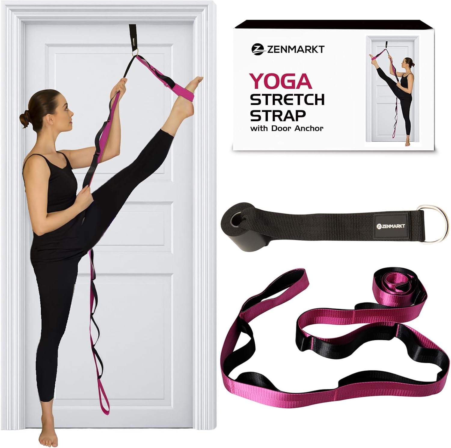 10-Loop Yoga Strap with Door Anchor – Stretch Strap for