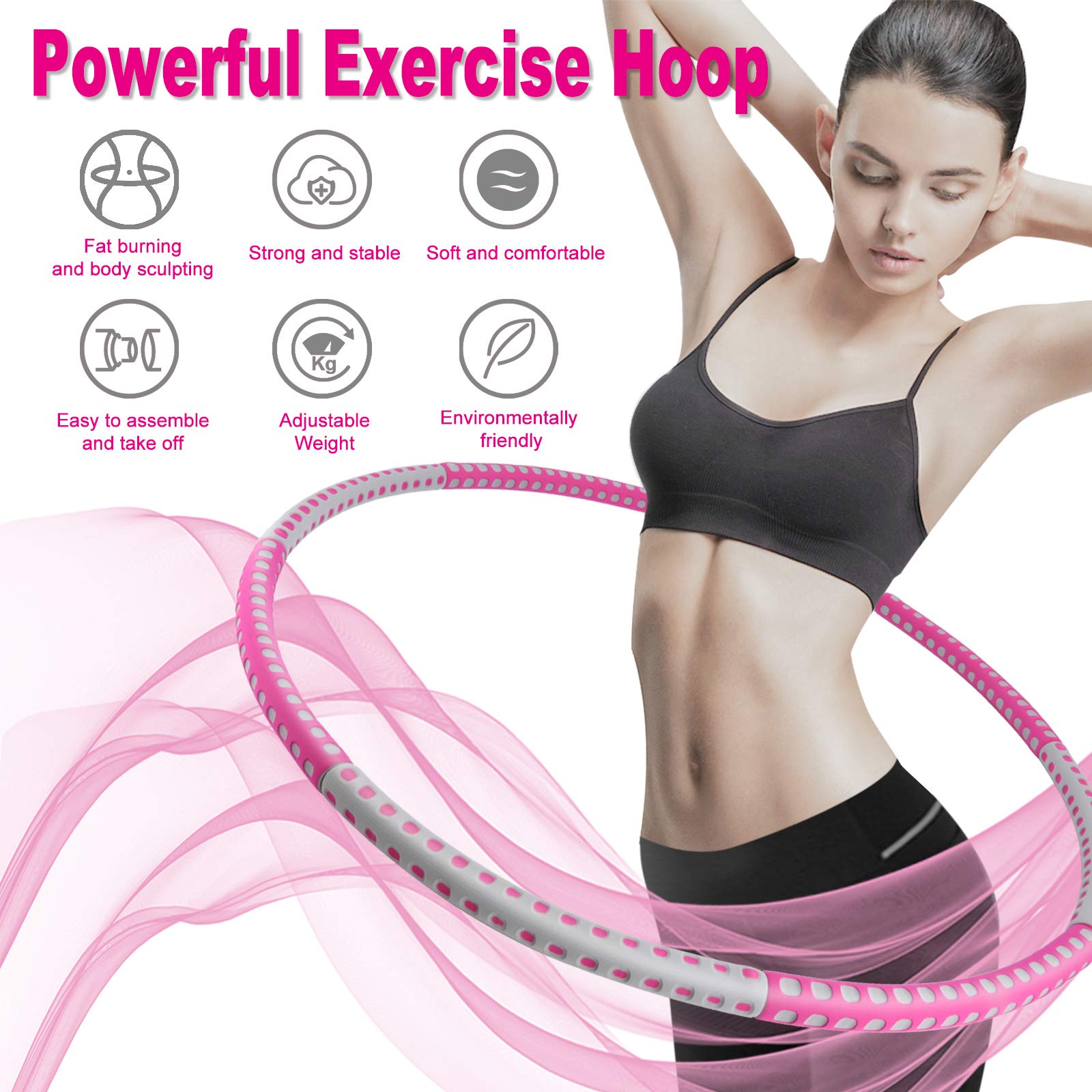 Zenmarkt Smart Weighted Hula Hoop for Adults - 8 Section Detachable  Exercise Hula Hoop for Women, Soft Padded Exercise Hoop, Portable and  Adjustable