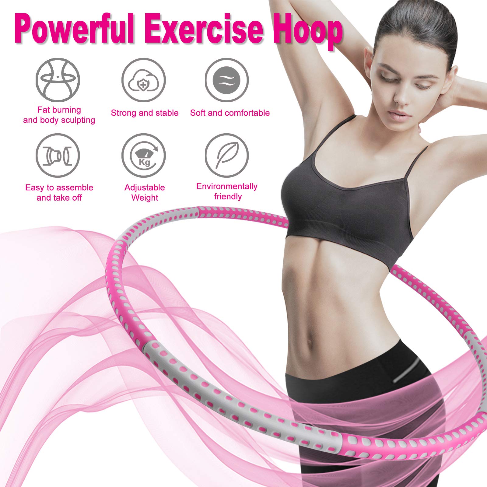 Zenmarkt Smart Weighted Hula Hoop for Adults - 8 Section Detachable Exercise Hula Hoop for Women, Soft Padded Exercise Hoop, Portable and Adjustable Fitness Circle for Gym Home Workouts